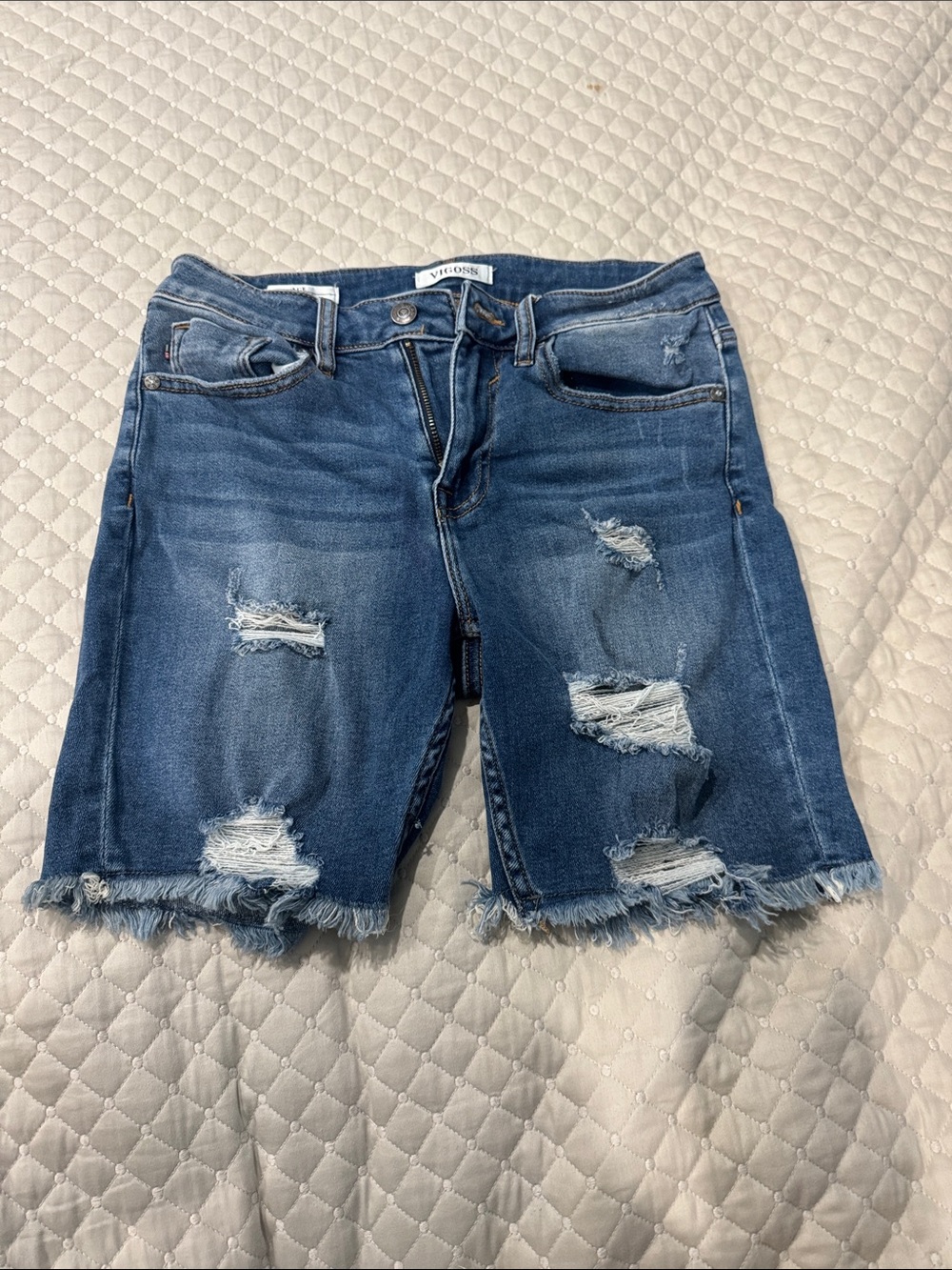Vigoss Washed Blue Distressed Denim Bermuda Shorts